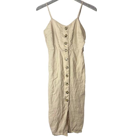 isalis Tan Linen Button Front Midi Dress - Picture 1 of 7
